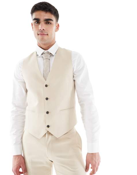 ASOS DESIGN skinny suit suit vest in stone - view 1