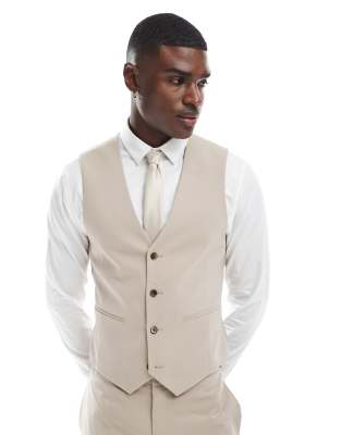 ASOS DESIGN skinny suit suit vest in stone-Neutral