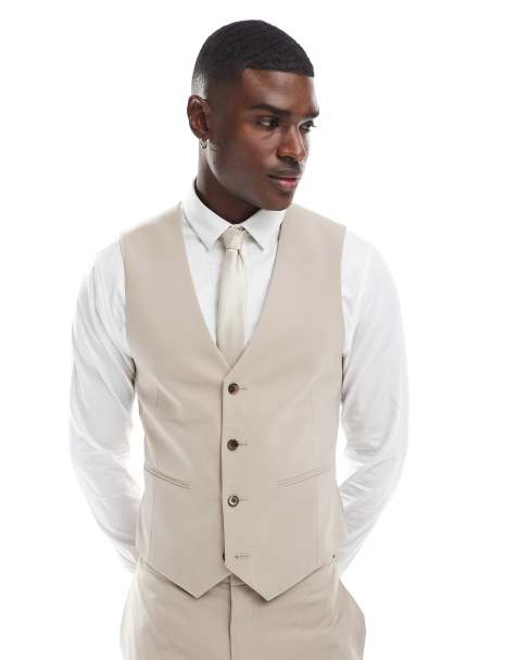 ASOS DESIGN skinny suit suit vest in stone - view 1