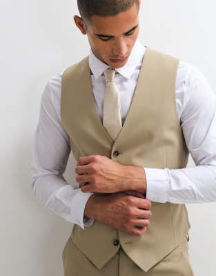 Asos Design Skinny Suit Suit Vest In Neutral
