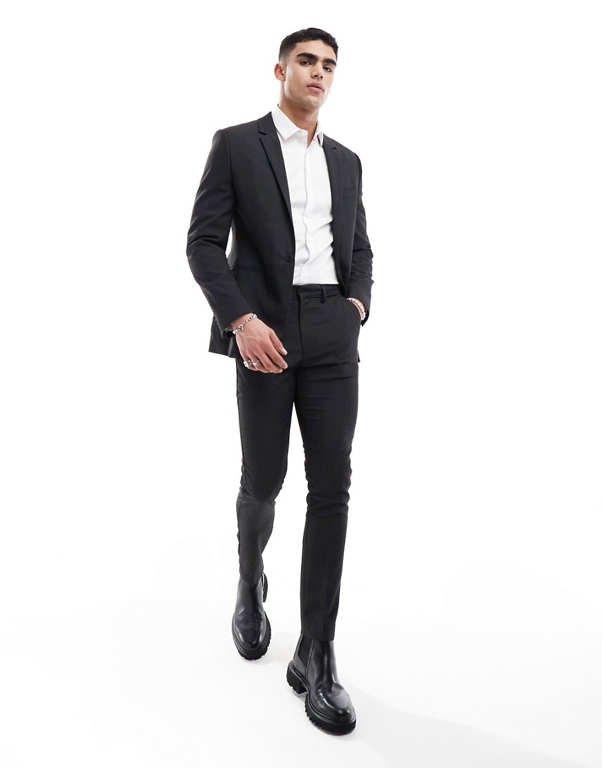 ASOS DESIGN skinny suit trouser in black pindot