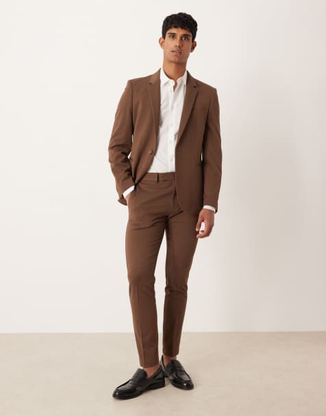 ASOS DESIGN skinny suit trouser in brown twill - view 1