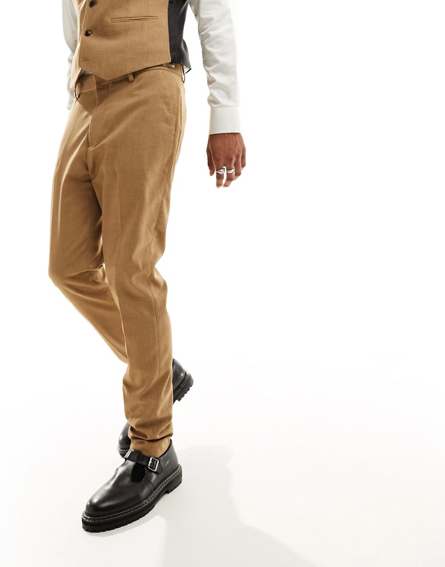 ASOS DESIGN skinny suit trouser in camel in micro texture-Brown
