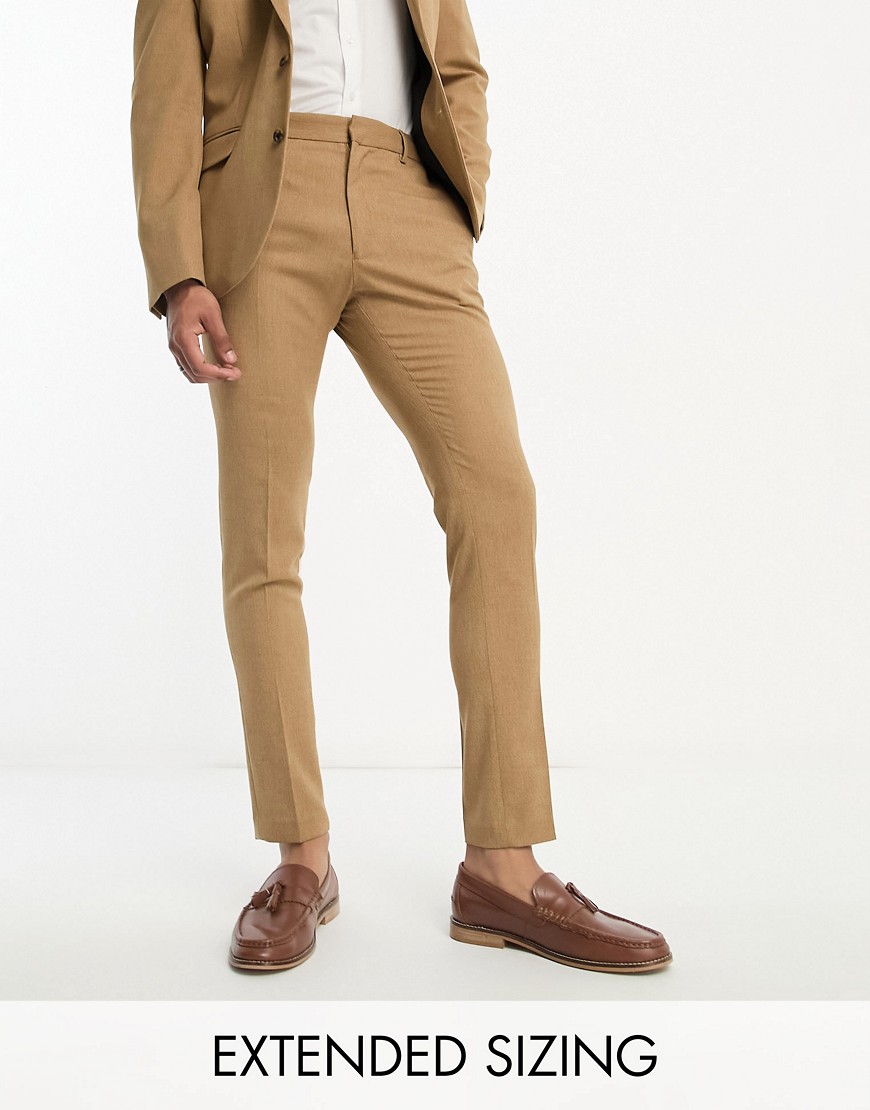 Asos Design Skinny Suit Trouser In Camel Micro Texture-neutral