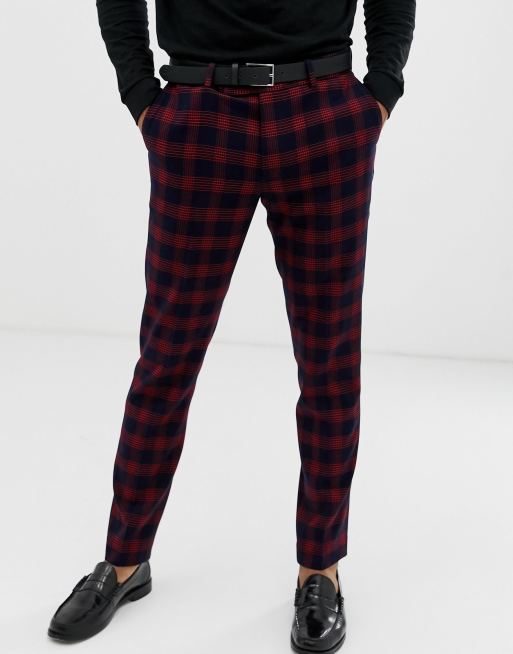 ASOS DESIGN super skinny suit pants in red plaid check