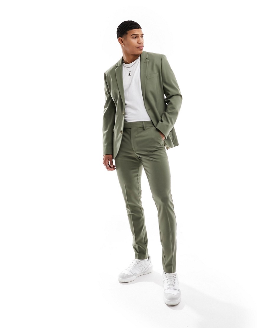 ASOS DESIGN skinny suit trouser in khaki twill-Green