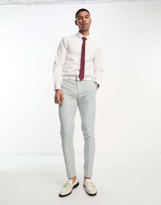 ASOS DESIGN skinny suit trouser in linen mix in gingham in blue
