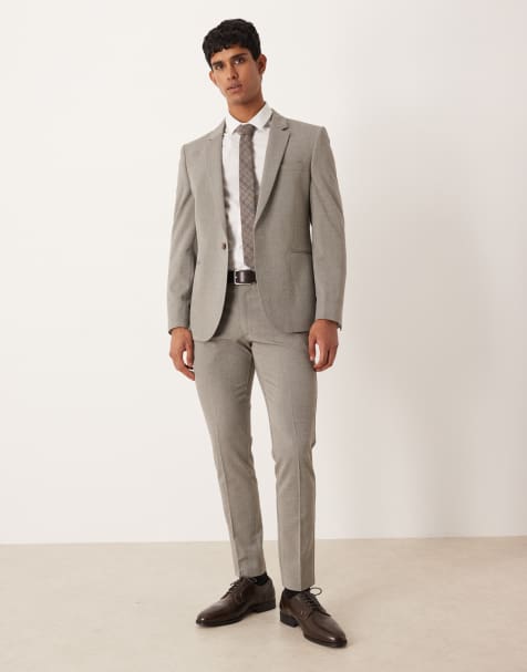ASOS DESIGN skinny suit trouser in stone twill