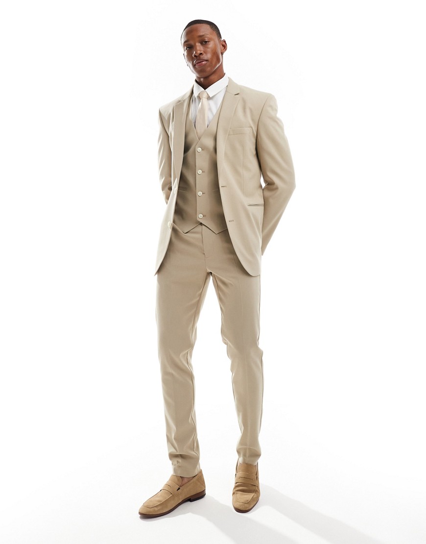 ASOS DESIGN skinny suit trouser in stone-Neutral
