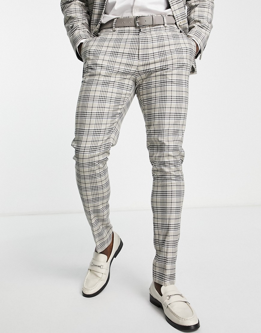 ASOS DESIGN skinny suit trousers in beige and brown check-Neutral