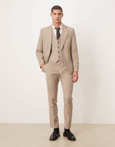 ASOS DESIGN skinny suit trousers in beige check - view 1