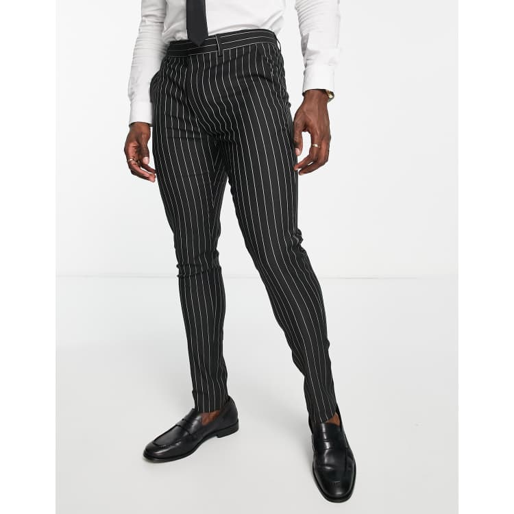 ASOS DESIGN skinny suit trousers in black and white pin stripe ASOS