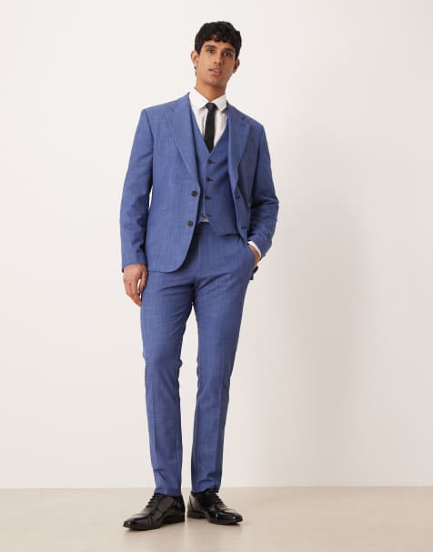 ASOS DESIGN skinny suit trousers in blue slub
