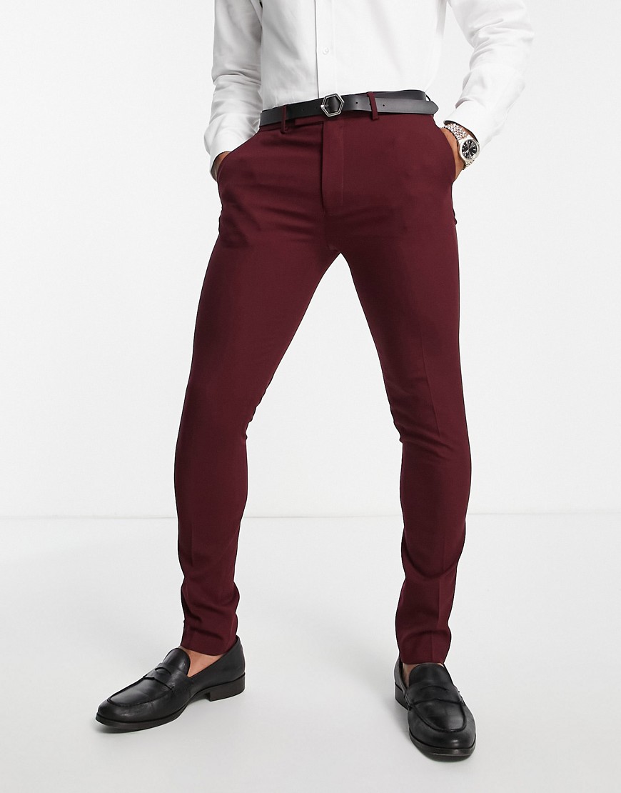 ASOS DESIGN skinny suit trousers in burgundy-Red