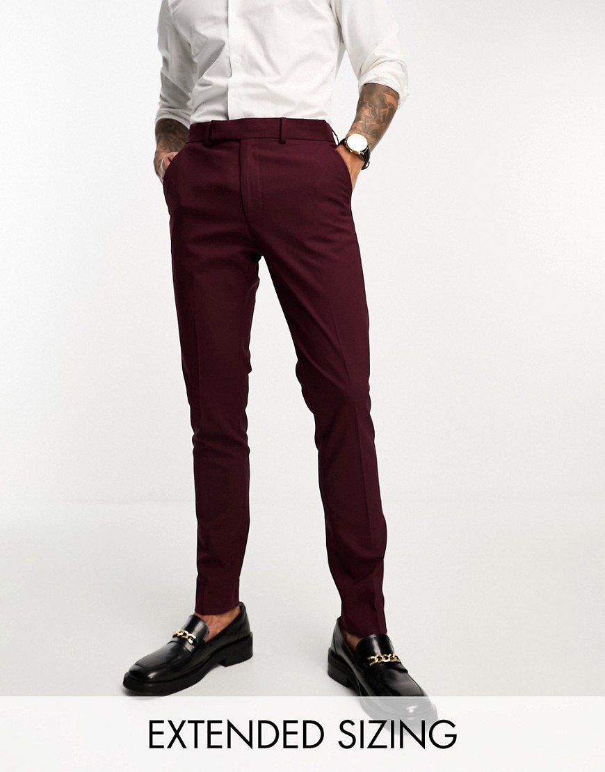 Asos Design Skinny Suit Trousers In Burgundy-red