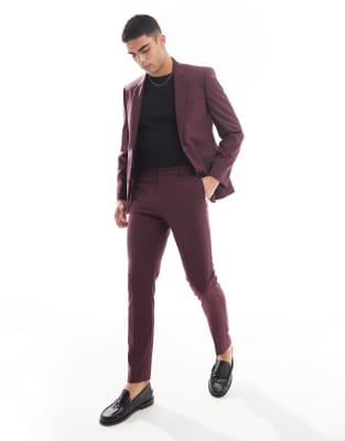 skinny suit trousers in burgundy-Red