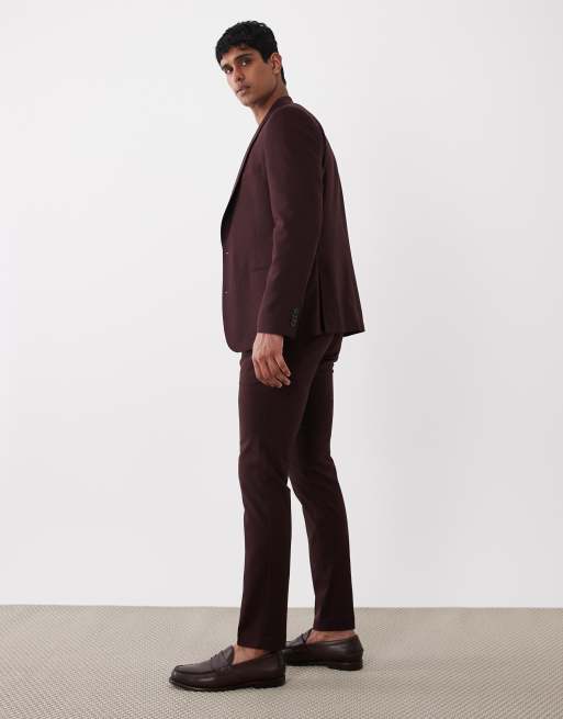 ASOS DESIGN skinny suit trousers in burgundy, 3 of 5