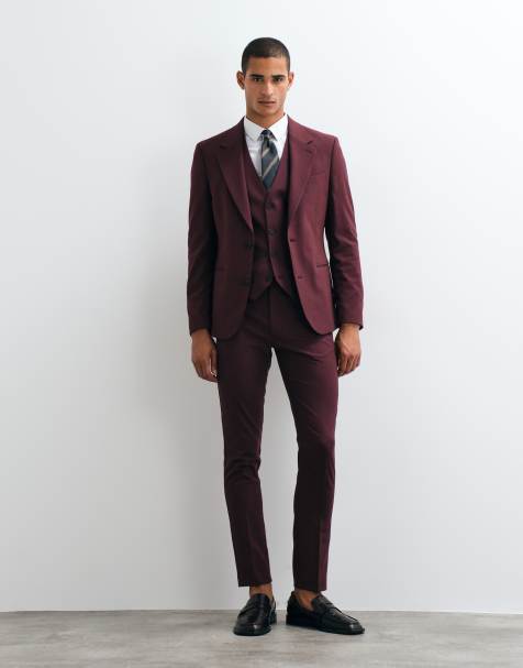 ASOS DESIGN skinny suit trousers in burgundy - view 1