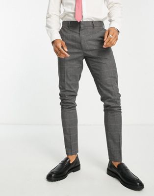 ASOS DESIGN skinny suit trousers in charcoal grey puppytooth check