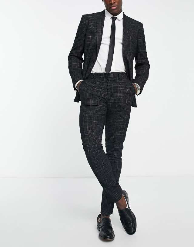 ASOS DESIGN - skinny suit trousers in crosshatch in black