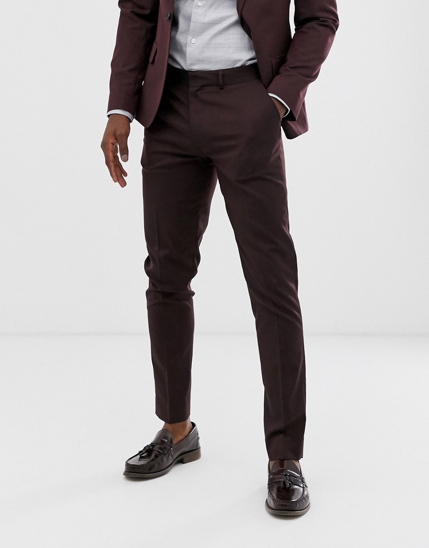 ASOS DESIGN skinny suit trousers in dark burgundy-Red