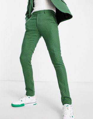 ASOS DESIGN skinny suit trousers in green checkerboard