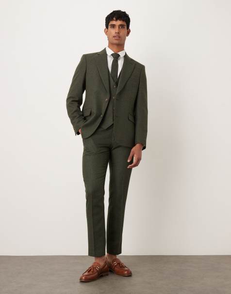 ASOS DESIGN skinny suit trousers in green microtexture - view 1