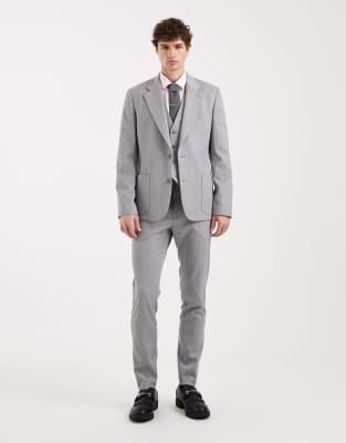 ASOS DESIGN skinny suit trousers in grey wool look herringbone
