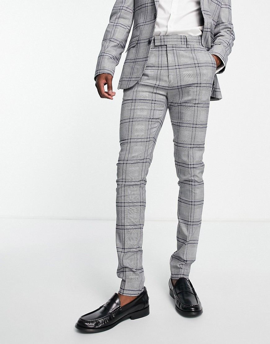 ASOS DESIGN skinny suit trousers in large scale blue check