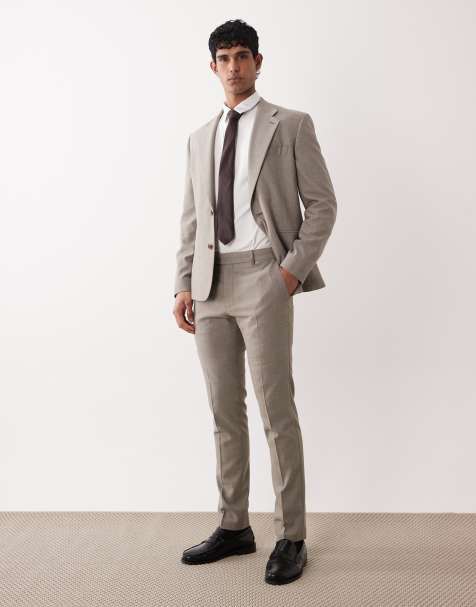 ASOS DESIGN skinny suit trousers in light brown microtexture