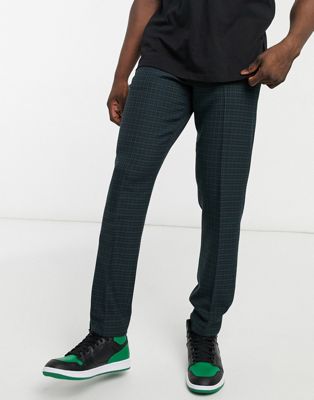 ASOS DESIGN skinny suit trousers in mini blackwatch tartan check in navy and green (22088966)