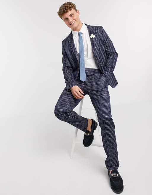 ASOS DESIGN skinny suit in navy twill mini check, 3 of 3