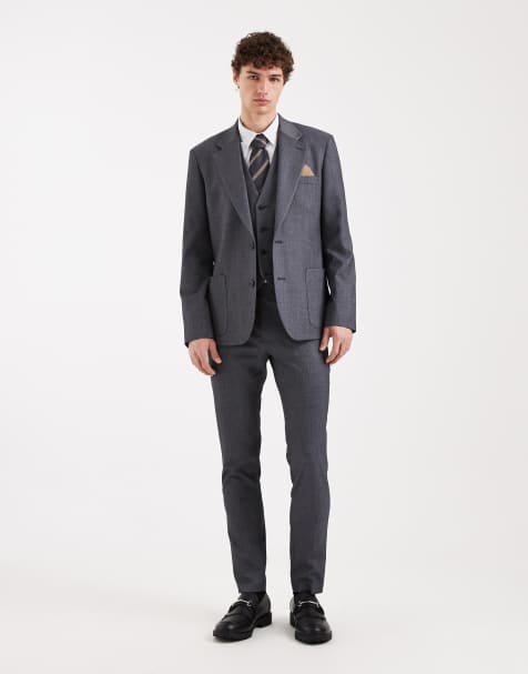 ASOS DESIGN skinny suit trousers in navy wool look herringbone