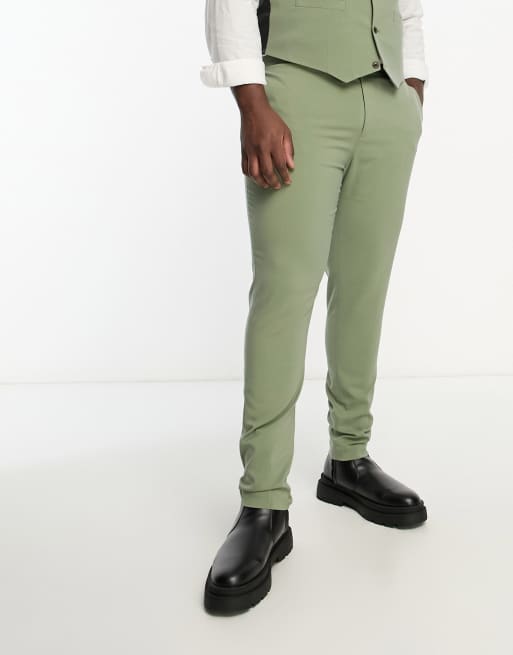 ASOS Super Skinny Fit Smart Cropped Trousers In Mint in Green for Men