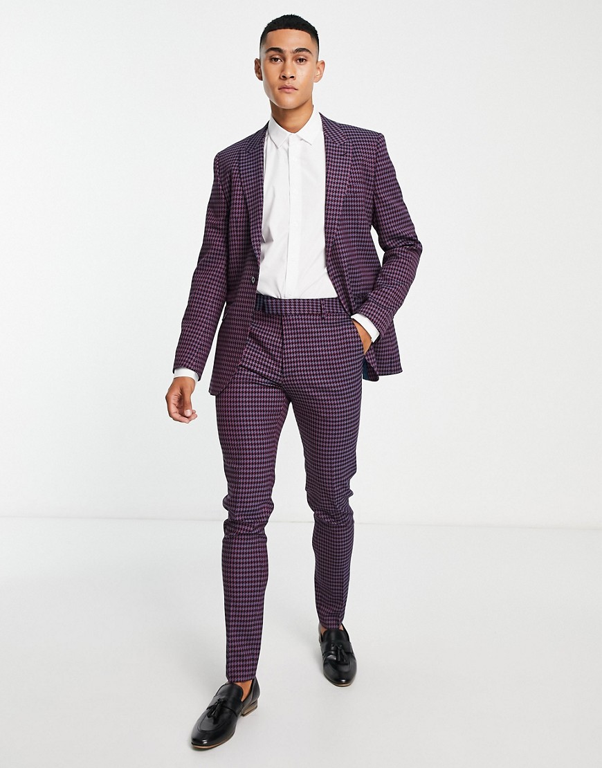 ASOS DESIGN skinny suit trousers in purple houndstooth twill
