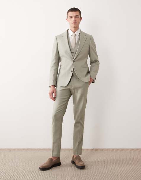 ASOS DESIGN skinny suit trousers in sage green linen rich - view 1