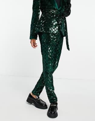 asos green sequin suit