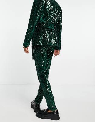 asos green sequin suit