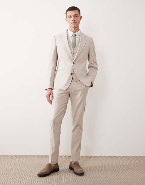 ASOS DESIGN skinny suit trousers in stone linen rich - view 1