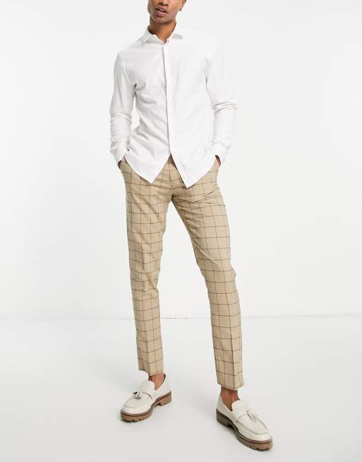 ASOS DESIGN skinny suit trousers in stone window check