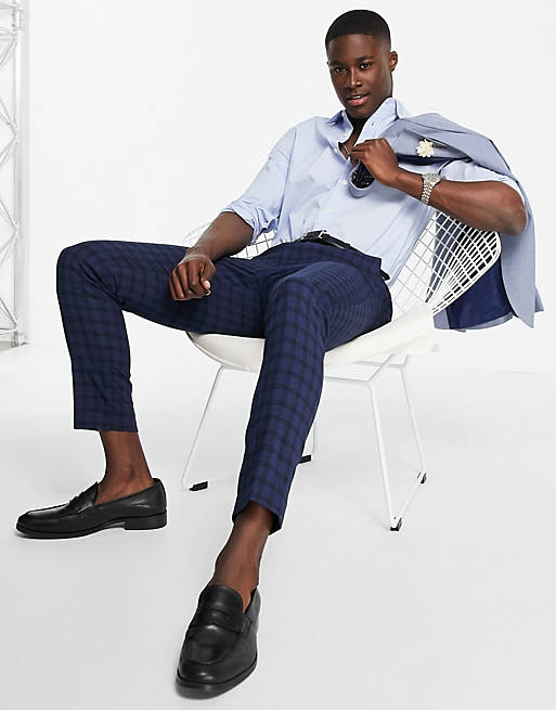 ASOS DESIGN skinny suit trousers with dark blue windowpane