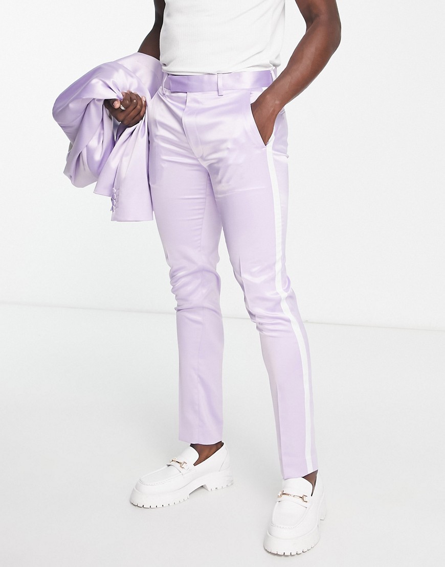 ASOS DESIGN skinny suit trousers with side stripe in lilac-Blue