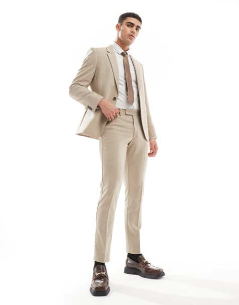 ASOS DESIGN skinny suit trousers with wool in camel barleyweave - view 1