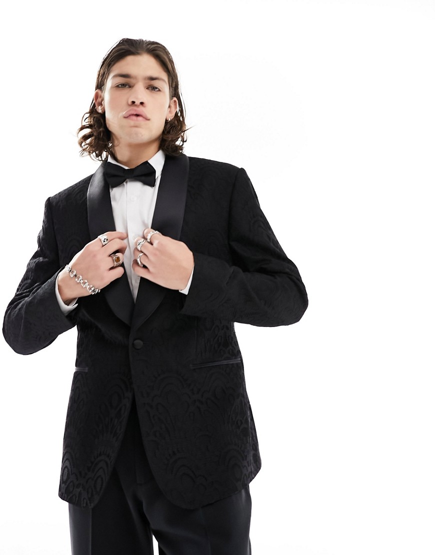 ASOS DESIGN skinny suit tuxedo jacket in black lace