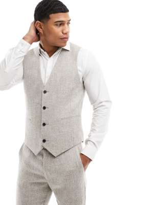 Asos Design Skinny Suit Vest In Beige Microtexture-neutral In Neutral