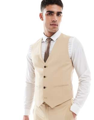 ASOS DESIGN skinny suit vest in beige-Neutral