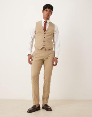 Asos Design Skinny Suit Vest In Neutral