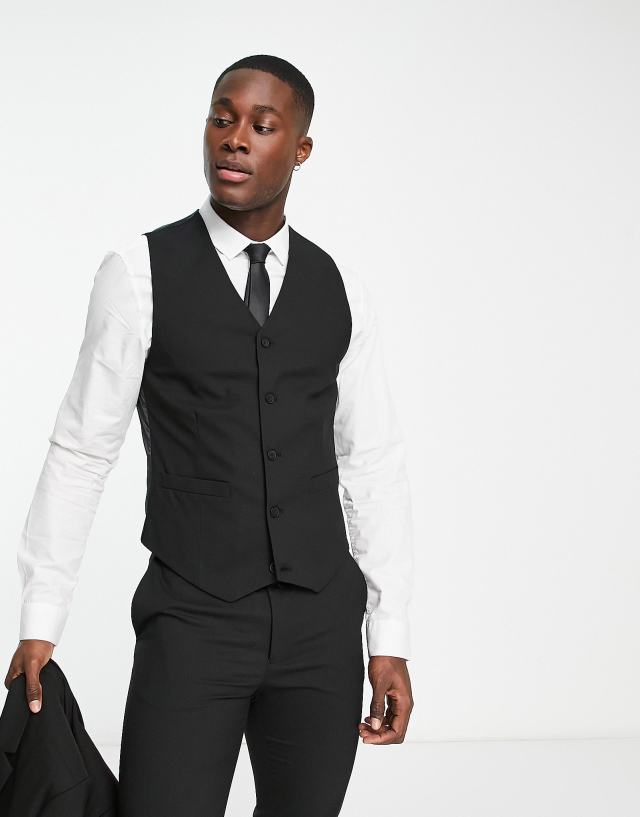 ASOS DESIGN skinny suit vest in black