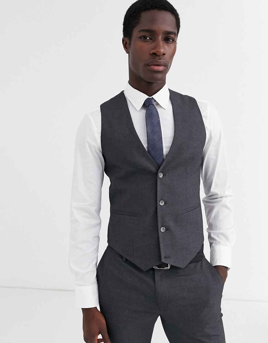 Asos Design Skinny Suit Vest In Charcoal-gray