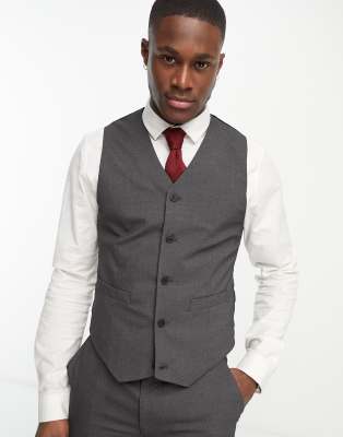 Shop Asos Design Skinny Suit Vest In Charcoal-gray